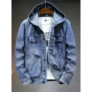 Fashion men's wear： Men's Hooded Denim Jacket | K-Style Casual Jacket for Fall Fashion Men's K-Style Denim Jacket - Hooded Regular Fit for Street Wear