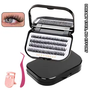 Self-Adhesive Press-On Lash Clusters Kit, No Glue Needed, Easy DIY Lash Extensions for Beginners, Includes Tweezers & Lash Curler