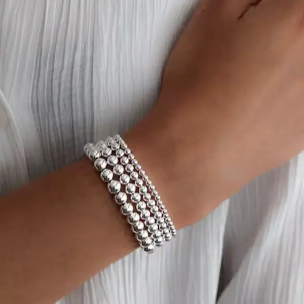 Silver Beaded Stacking Bracelet - 3mm, Water Resistant, Non-Tarnish, Silver Stacking Accessory for Casual Outfits Women & Dressier Looks