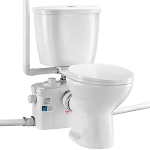 VEVOR Macerating Toilet System with Powerful 800W Macerator Pump, Rear Discharge and Upflush Toilet For Basement, Dual Flush Water Disposal, Macerating Toilet System Kit with 4 - Inlet, Space Saving