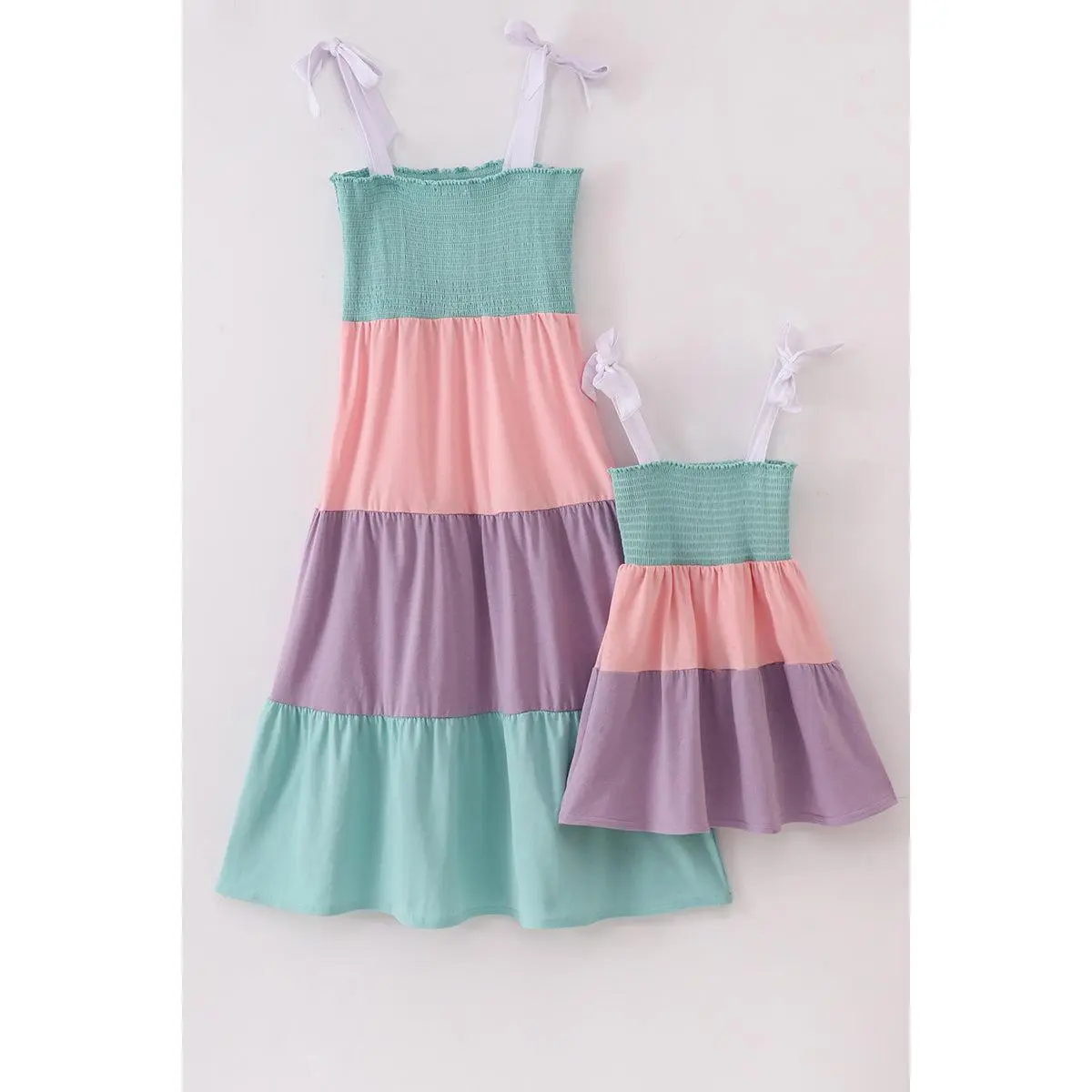 Multicolored tiered smocked mom&me dress