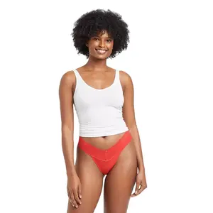 Women's Cotton Lace Trim Thong - Auden™ Size M Breathable Comfort