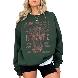 Women's Hecate Goddess World Tour Fashion Sweatshirt - Vintage Mythology Graphic, Witchy Dark Aesthetic, Gothic Pagan Style, Artemis & Persephone Inspired Apparel with Fitted Yarn Fabric, Breathable Design