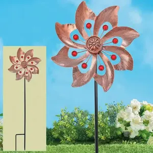 Kinetic Wind Spinners Wind Catchers Spinner Outdoor Yard Patio Lawn Garden Dec Double Windmill Sculpture with Stable Metal Stake