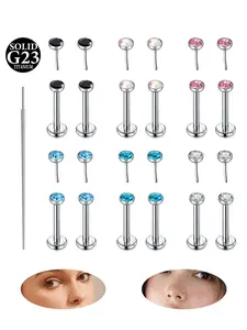 Silver Titanium Cartilage Earring CZ Threadless Tragus Conch Earring Stud,16G 18G 20G 8mm Flat Back Earrings Push In Nose Rings Stud Labret Cartilage Conch Tragus Medusa Lip Piercing Jewelry