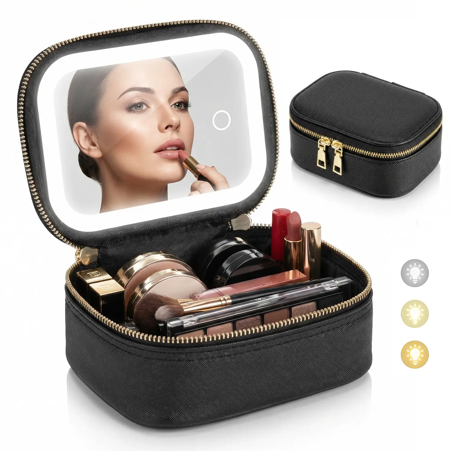 Lighted Makeup Bag for Women, Portable Cosmetic Organizer with Mirror and 3 Adjustable Brightness Levels, Solid Travel Case for Makeup and Mini Travel Products, Makeup Products