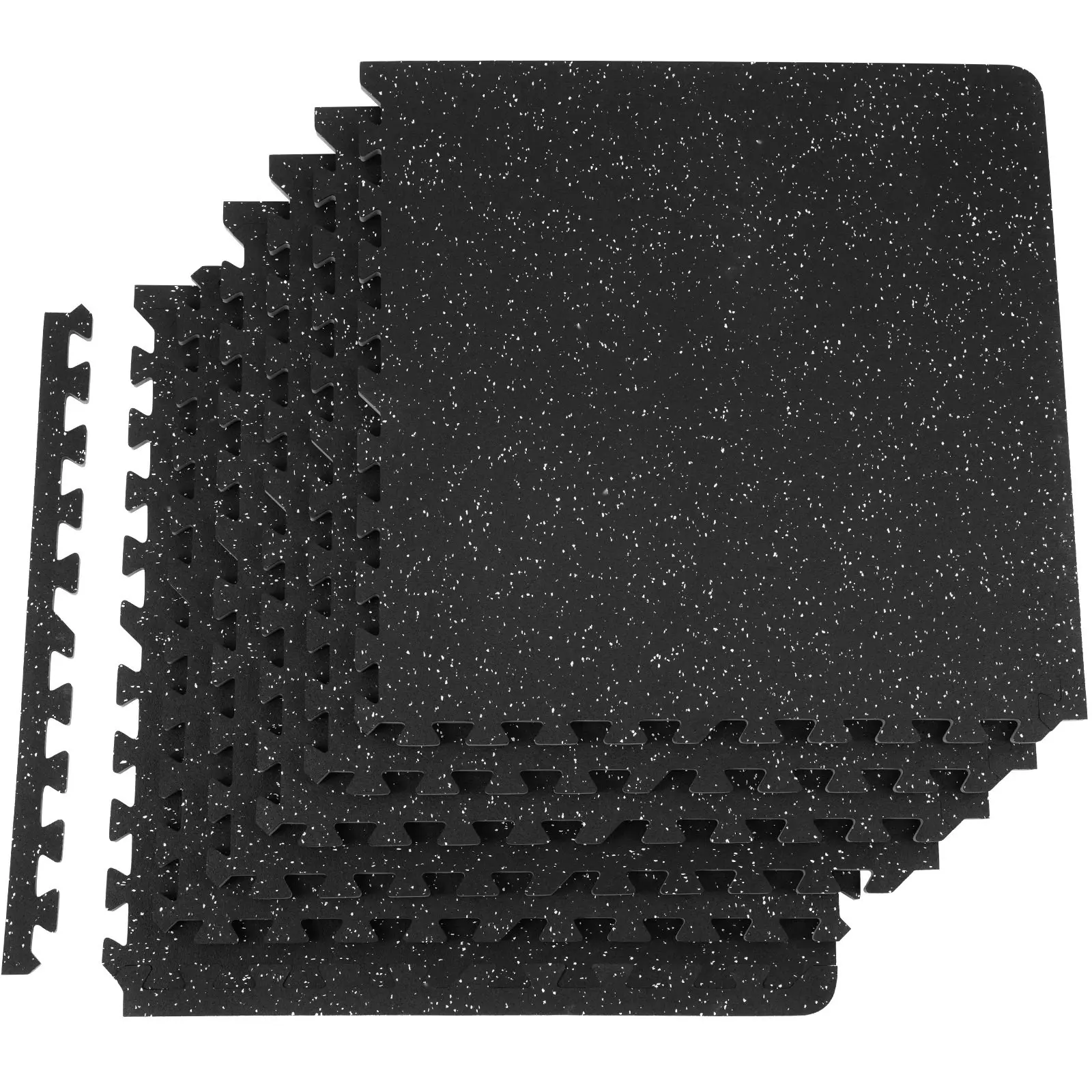 6-Pack 1/2-Inch Thick Gym Floor Mats, 24 x 24 Inches Interlocking EVA Foam and Rubber Top Tiles, 24 Sq Ft Coverage, Waterproof Puzzle Floor Mats for Gym, Home, Garage, Basement, Black and Grey