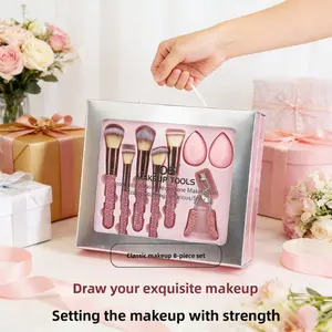 8-Piece Luxury Rhinestone Makeup Brush Set - Professional Brushes for Foundation, Contour & Lip, Ultra Shiny Bling Handles, Premium Beauty Tool Kit, Ideal Coming-of-Age & Holiday Gift for Women