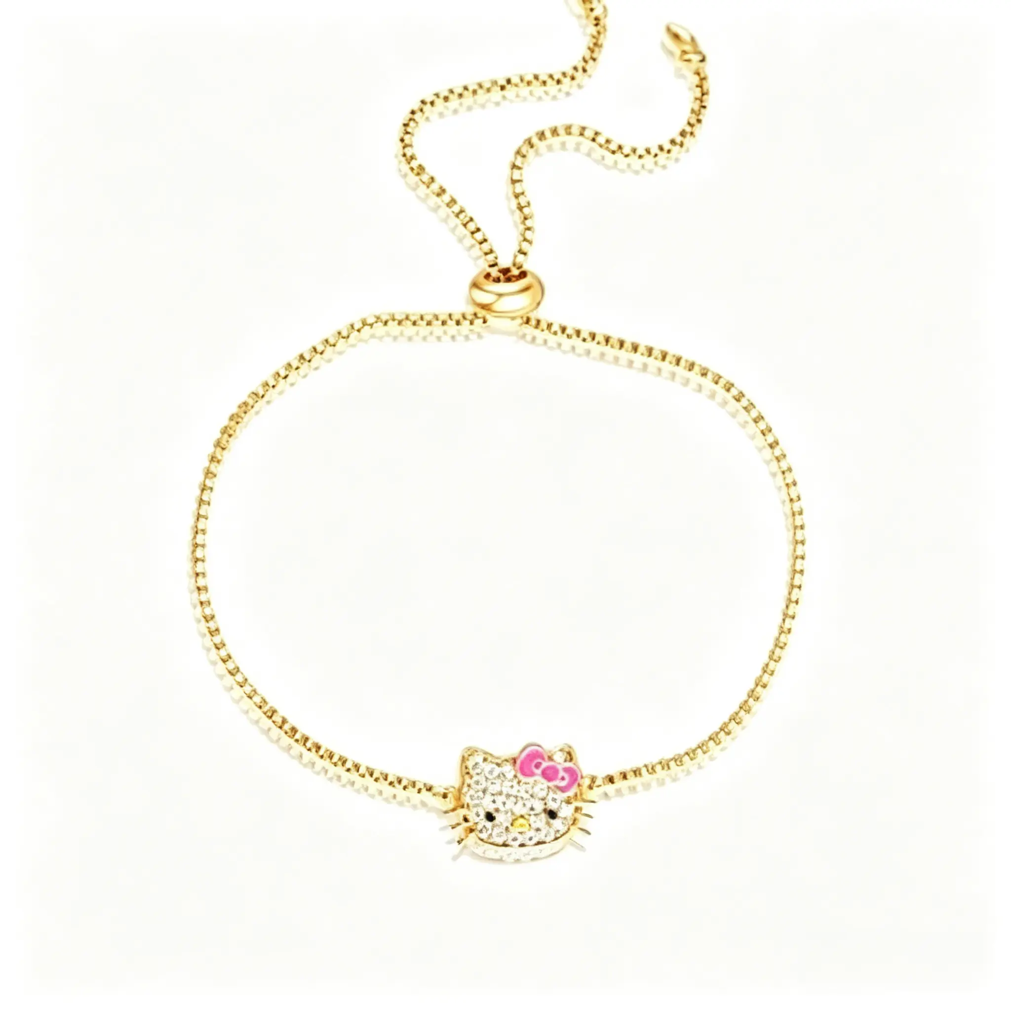 Hello Kitty Gold Drawstring Bracelet Official Sanrio Licensed Cute Kawaii Adjustable Pull String Fashion Cartoon Jewelry Daily Wear Party Accessory Valentine Birthday Holiday Gift for Teen Girls Women Sanrio Collectors