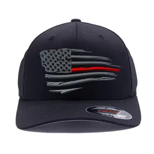 Thin Red Line Waving American Flag embroidered 6277 / 6477 Flexfit hat