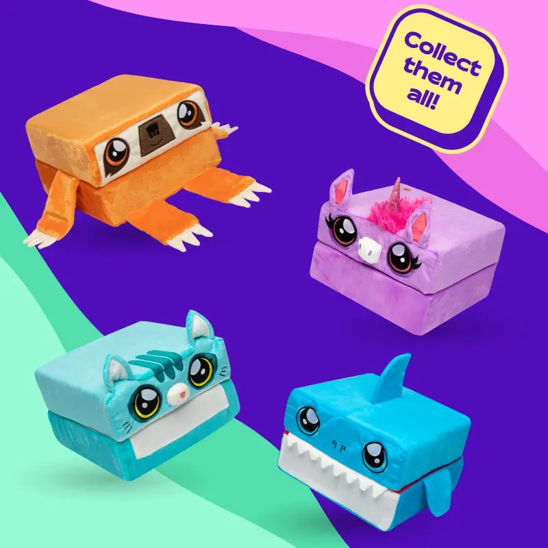 Kids' Roll-Safe Single Cube Animal Pillows - 2-in-1 No-Fold Middle Design, Playful Look, Day Play Toy, Night Sleep Pillow, Travel Companion