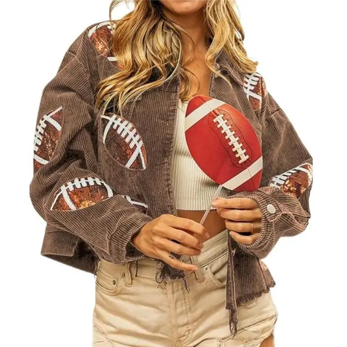 Brown Corduroy Sequin Football Jacket