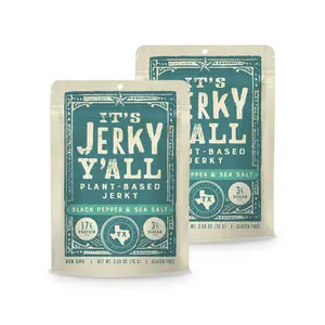 ALL Y'ALLS FOODS Black Pepper & Sea Salt Plant-Based Jerky - 2-Pack - Vegan, Non-GMO, Gluten-Free - High Protein 17g/bag - No Added Sugar - Meatless Snack Dry Healthy Dried