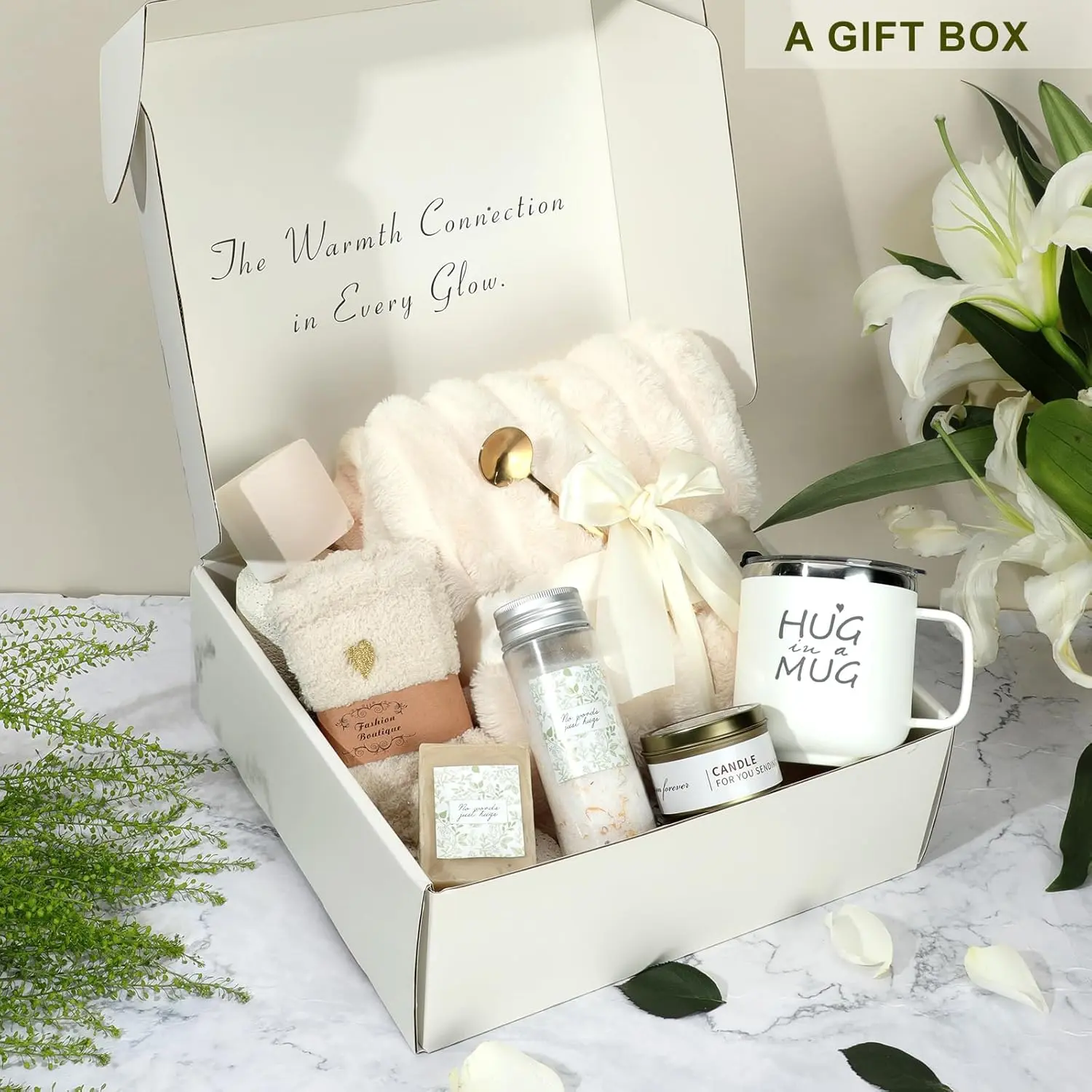 Self Care Spa Gift Basket for Women with Cozy Flannel Blanket Birthday Gift Get Well Soon Gifts Care Package Mothers Day Gift for Mom Anniversary Gift for Wife Best Friend Sister Wellness Relaxation Gifts for Her