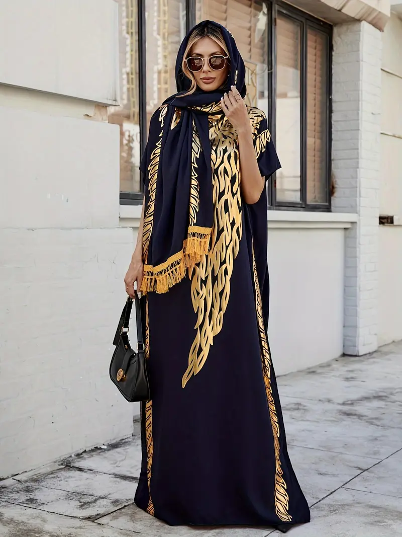 knee length dresses for ladies Plus Size - Bohemian Stripe Print Kaftan Dress for Women