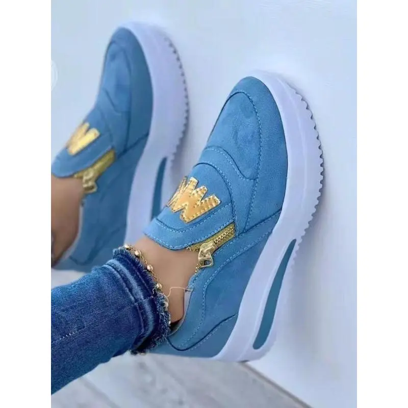 Women's Fashionable Letter Design Zipper Wedge Sneakers, Shoes Women, Casual Comfortable Shoes Daily Wear, Female All-match Round Toe Shoes Daily Wear sandals   fluorescent  shoes