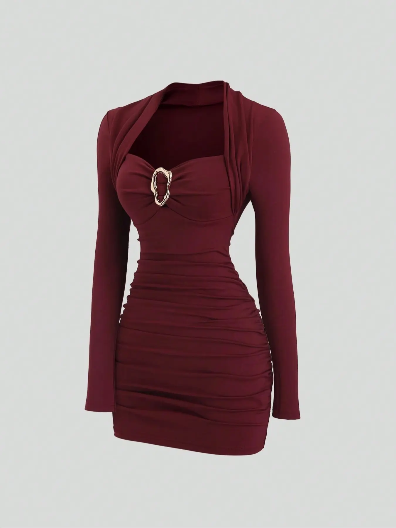 Elegant Party Cocktail Dress for Autumn Winter, Wine, Metal Decorations, Slim Fit, Perfect for Christmas and Formal Occasions - TikTok Shop Elegant Party Cocktail Dress for Autumn Winter, Wine, Metal Decorations, Slim Fit, Perfect for Christmas and Formal Occasions - TikTok Shop