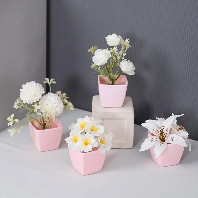 Artificial Flower Potted Plant (4pcs), Faux Flower, Decorative Flower for Home Office Desktop, Home Decor Supplies, Realistic Faux Flowers