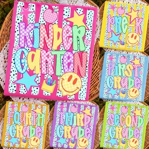 Comfort Colors Striped Neon Back To School Smiley Bundle Heritage Graphic Tee, Aesthetic Striped Summer School Spirit Shirt, Radiant Pre-K First Second Grade Top, Thoughtful Colorful Grade Gift Boutique Heritage Apparel Teacher