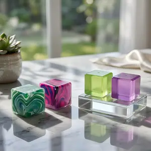 【KUTU】3CM Squishy Cube Stress Relief Toy - Soft Jelly Texture Fidget Block, Squishies Fidgets Squishies, Focus & Relaxation Desk Toy, Purple & Green Calm Sensory Set (Optional 4PCS Bundle)