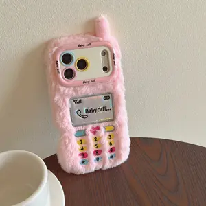 Plush Embroidered Phone Case for Apple iPhone 17 Pro Max, Anti-Drop Stand Feature, Full Coverage Design, Winter Warmth & Trendy Look