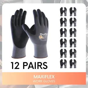 12 Pares | Maxiflex ATG 34-874 Ultimate - Negro/Gris - Guantes con Recubrimiento de Palma de Nitrilo Espuma Maxi Flex Ultimate 34874 Guantes con Recubrimiento de Palma de Nitrilo Espuma, Gris, Tallas (M, L, XL), Guantes MaxiFlex