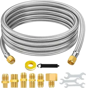 Alloxity 12ft Propane Hose Extension for Propane Appliances Equipped with 3/8" Male Flare - with 6 Adapters 1/8" 3/8" 1/2" 1/4" NPT Male, for Gas Grill, RV Application, Heater, Burner, etc. Flexible and Sturdy