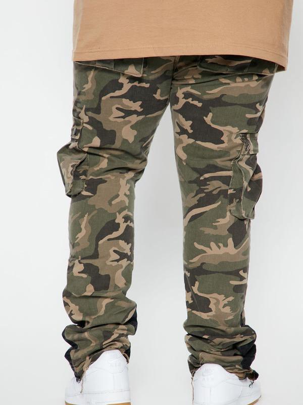 Contrast Skinny Stacked Flared Cargo Pants - Camouflage
