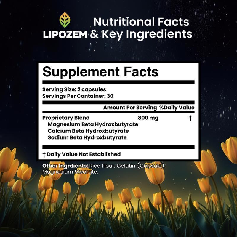 Lipozem - 100% Natural - 2 Caps/Day - Advanced BHB Formula - Healthcare Supplement