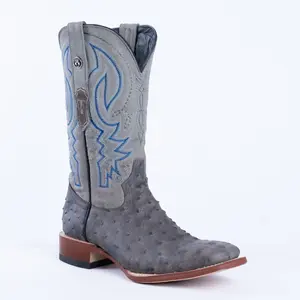 TANNER MARK MEN'S Print Ostrich Grey & Black Cowboy Boots