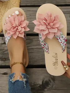 Summer Vacation Style Sandals, Large Flower Design, Floral Cloth Strap, Soft and -Enhancing, Perfect for Casual Wear