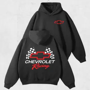 Chevrolet Racing Hoodie, Classic Bowtie Logo Pullover, Checkered Flag Motorsport Streetwear, Car Lover Gift, Chevy Shirt