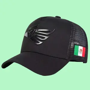 Black Trucker Hat with 3D Eagle Emblem Matching Mesh Back Baseball Cap with Mexico Flag Patch for Men and Women