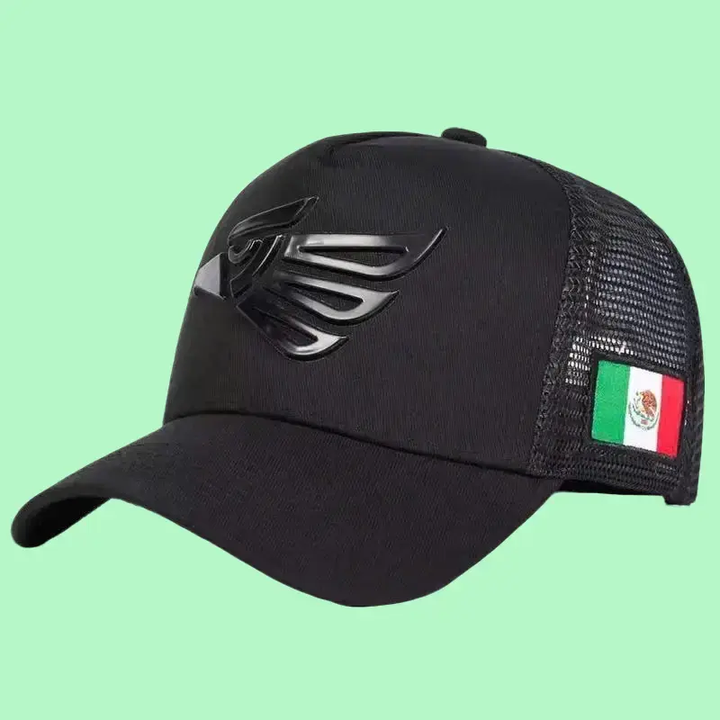 Black Trucker Hat with 3D Eagle Emblem Matching Mesh Back Baseball Cap with Mexico Flag Patch for Men and Women