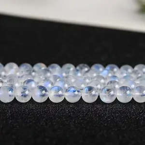 Natural Blue Moonstone Loose Beads Gemstone Smooth Round Loose Beads For DIY Jewelry Making Desig Handmade Crafts Bracelet, Necklace, Earrings AAA Quality 15.5 Inches Long, Semi Precious Stone, Spacer beads