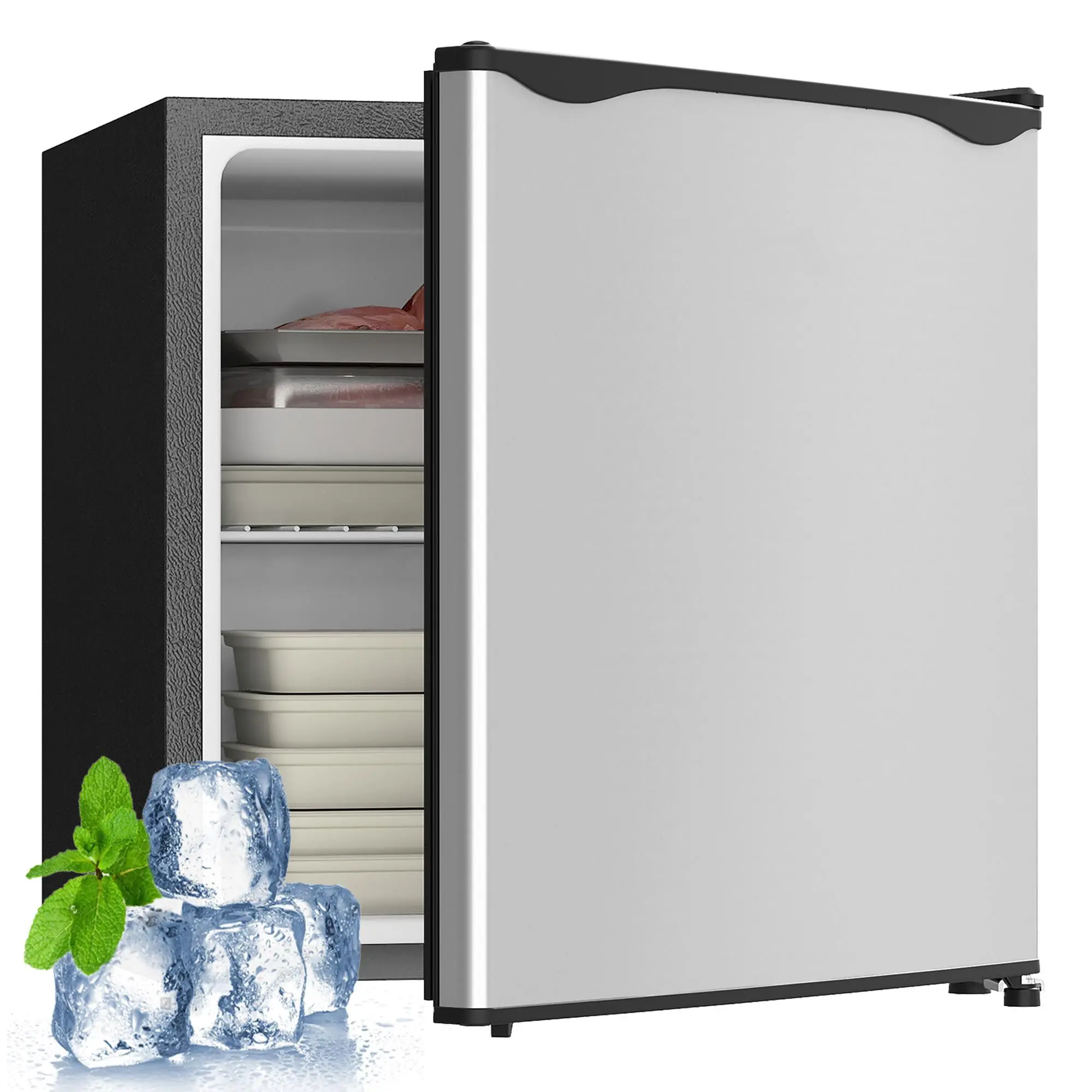 1.1Cu.Ft Countertop Mini Freezer – Compact Upright Freezer with Removable Shelf, Reversible Door & Adjustable Temperature (6.8℉ to -11.2℉). Energy Efficient. For Apartment, Dorm, Motor Home or Office. Silver