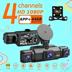 Four-channel dashcam for easier reversing, featuring panoramic view for all-weather parking monitoring. Simultaneous recording from four lenses: front/rear/interior/left/right. 4-inch display with WiFi and 64GB storage card. Clear night vision with HDR te