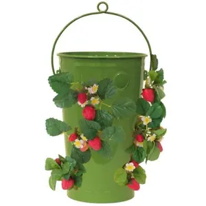 Houston International Trading  19.5 x 10 in. Enameled Galvanized Strawberry & Flower Planter, Sage