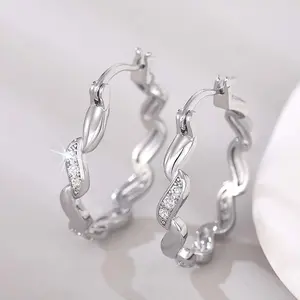 Zircon Wave Line Geometric Earrings for Women – Elegant Y2K Daily & Party Jewelry Gift