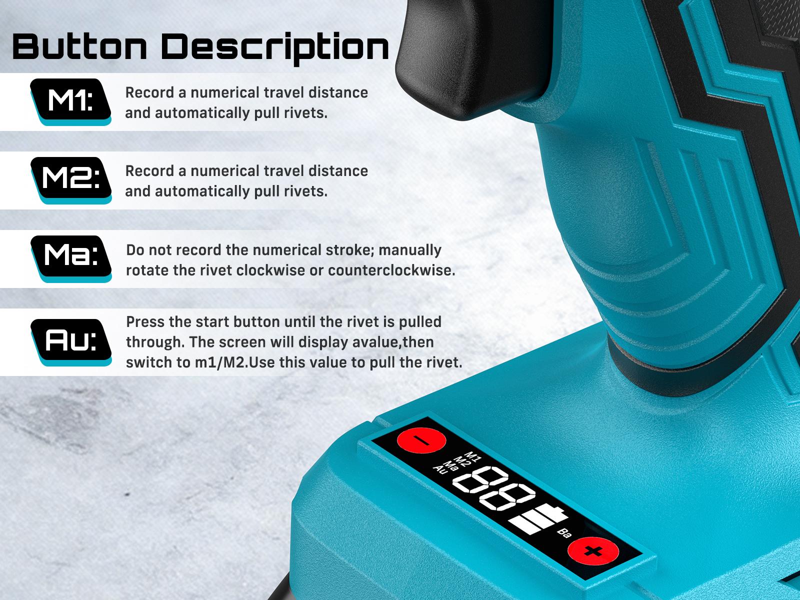 2-in-1 Cordless Electric Rivet/Nut Gun Tool for Nutsert(10-24" & 1/4" & 5/16" & 3/8"),Rivets(1/8'', 5/32'', 3/16"), Portable Battery Powered Pop Rivet/Nut Gun, Auto/Manual Rivet, Two Memory Modes