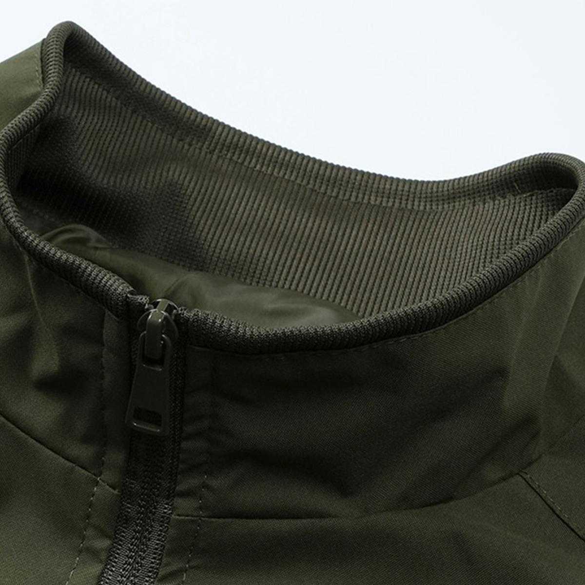 Men's Solid Color Flight Jacket Casual Coat, Versatile Casual Stand Collar Zipper Long Sleeve Coat, Zipper Jacket, Polyester Fiber Jacket, Suitable for Spring and Autumn Outdoor Use. Menswear Beige