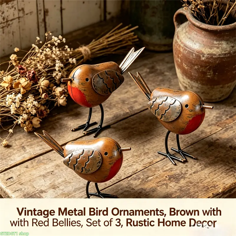 Vintage Metal Robin Bird Garden Figurines Rustic Yard Art Sculptures For Outdoor Lawn Patio Backyard Tree Porch Fence Decor, Weatherproof Standing Ornaments For Spring Summer Garden Accent