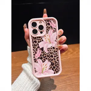 Stylish Shockproof Silicone Cellphone Cover, Blush Pink Floral & Leopard Print Soft TPU Rubber Casing with Rugged 2D Printing & Camera Protection, Mobile Phone Accessories for iPhone 17 Pro Max,16,16e,15,14 Plus,13,12 Mini,11,X,XS (Gift for Girls)