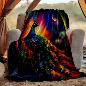 Vibrant Peacock Starry Sky Fleece Blanket – Soft, Cozy, and Warm for Sofa, Bed, Dorm, Travel, Camping Throw – for All-Season Gift for Peacock Enthusiasts Birthday Women Adults Boys Girls