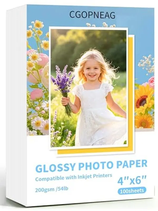 Glossy Photo Paper, Premium 4x6 Photo Paper 200 GSM/54 LB, 100 Sheets for Dye Inkjet Printers Only, Fast-Drying & Smudge-Proof, Ultra-Glossy Vivid Prints, Ideal for Home, Scrapbooks & Frame