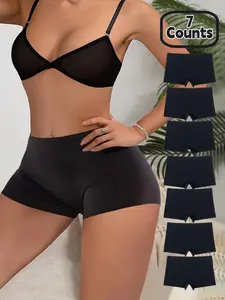 7-Pack Women's Solid Color Boxer Briefs, Low Waist Comfortable Breathable Underwear, Elastic Fitted Base Layer for All Seasons