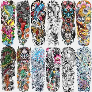 12 Pcs Lion Temporary Tattoos, Full Arm Koi Flower Tattoo Set, Long-Lasting Waterproof Realistic Watercolor Body Art, Party Makeup for Adults