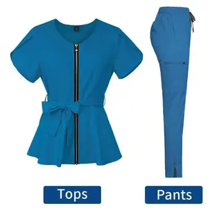 Nurse uniform work clothes frosted top+pants set solid color nurse uniform short sleeved pocket top dentist work clothes Womenswear Workwear