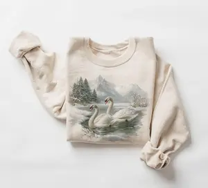 Women’s Wildlife Sweatshirt – Swan Lake Winter Scene Sweater, Cozy Nature Outfit Gift for Wife, Girlfriend, Holiday Tops