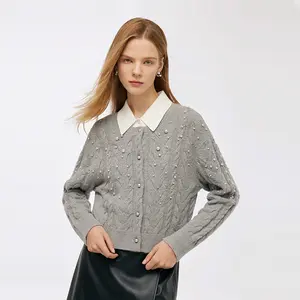 Mohair Blend Pearl Women Cardigan Tops Fit